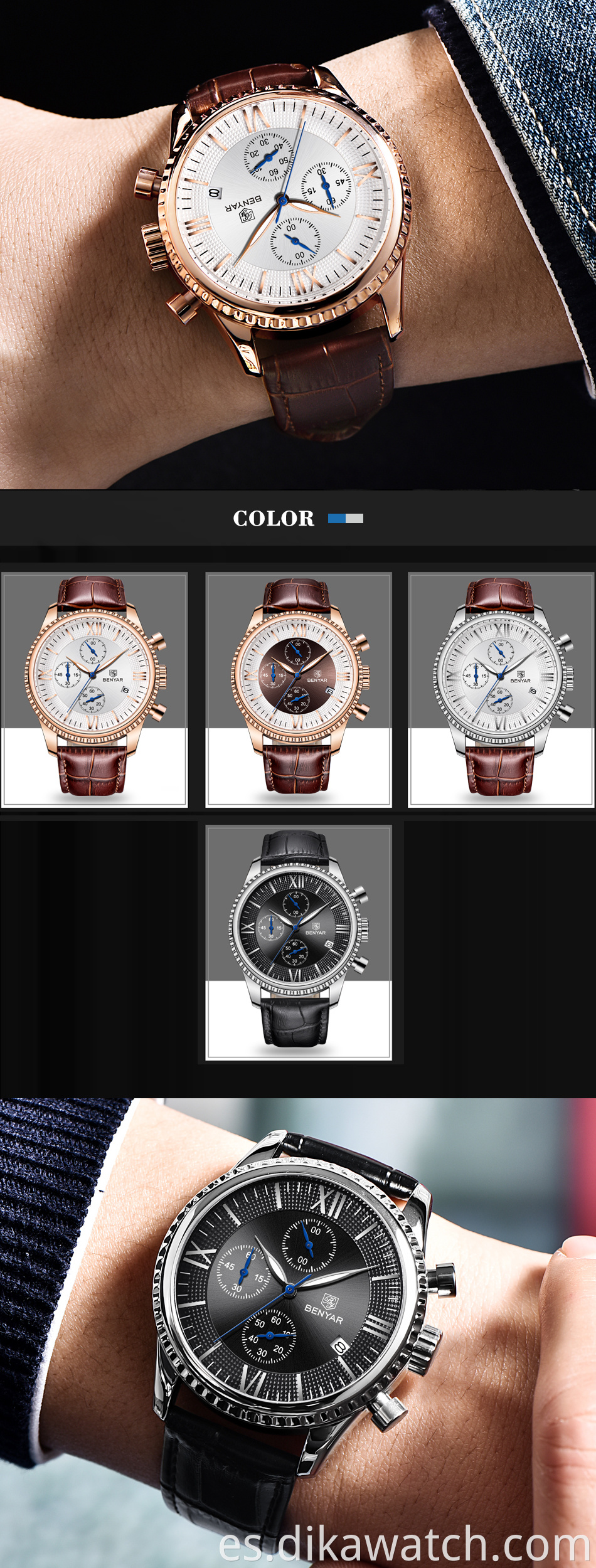 Relojes Benyar de la mejor marca de lujo, reloj de pulsera para hombre, reloj deportivo de moda de cuarzo, cuero impermeable, reloj de negocios para hombre, reloj Masculino